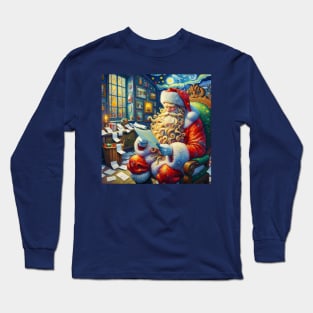 Stellar Santa - Starry Night Sky Holiday Art Prints Long Sleeve T-Shirt